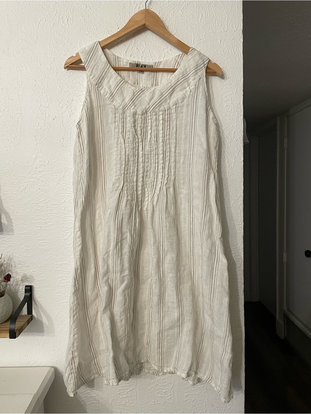 Flax Sleeveless 100% Linen Midi Stripe Dress Small